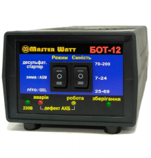Десульфатирующее ЗУ БОТ-12 автоматичне для акумулятора 12V (7-200Ah) (MF, WET,AGM,GEL,CA/CA), 160-245V,Ток заряду 12,5А, крокодили в комплекті