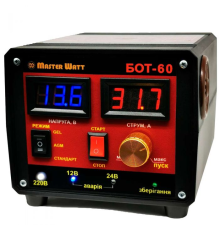 Пуско-зарядне ЗУ БОТ-60 для акумуляторів 12/24V (12-900Ah) (MF, WET, AGM, GEL, CA/CA), 160-245V, Струм заряду 60/40А, крокодили в комплекті