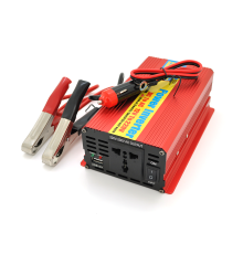 Інвертор напруги ERYUAN EY-1000 (600Вт), 12/220V, approximated, 1 універсальна розетка + USB, клем + крокодили + АЗУ, Box