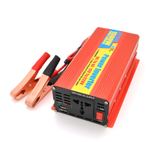 Інвертор напруги ERYUAN EY-1500 (900Вт), 12/220V, approximated, 1 універсальна розетка + USB, клем + крокодили, Box