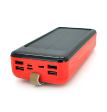 Power bank KKD-6W 60000 mAh Solar, flashlight, Input: 5V/2.1A(MicroUSB, TypeC, Lightning), Output: 5V /2.1A(4xUSB), plastic,  Red, BOX