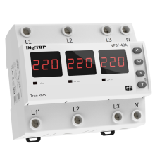 Реле напруги дворежимне одно/трифазне VP-3F40А M6R на DIN-рейку, 3*40А, 3*8500Вт, 120-270В, шестимодульне з індикатором напруги (Червоний)