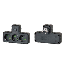 Розетка трійникТ-подібний із заземленням F301-Black, 3 розетки, 2500W, 10A, 110-250V~Max, Blister